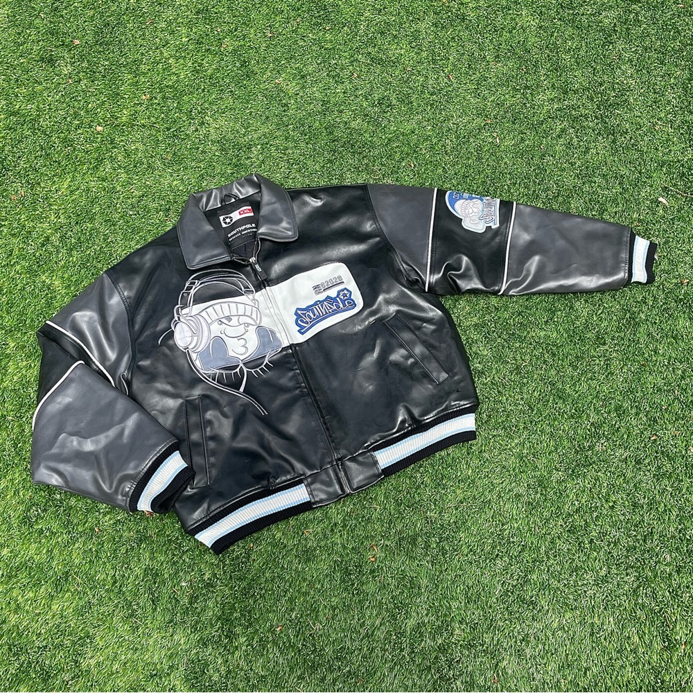 Men’s South Pole Black and Grey vintage 90’s Leather Jacket size XXL Streetwear